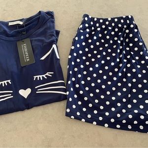 Women’s Cat Pajama Set Sleep Shorts and SS Top